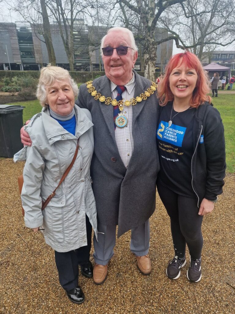 Gill Milward and Rachael Olley of CCPA with the mayor of Stafford
